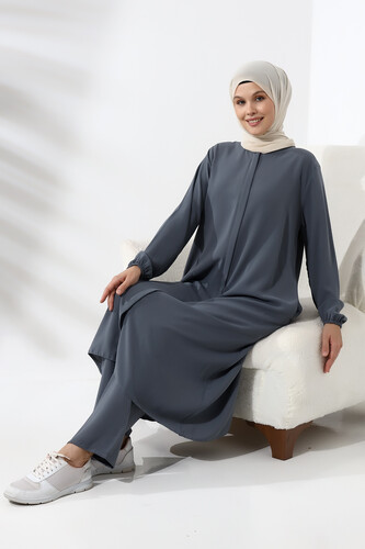 Women's Hajj and Umrah Clothing Hijab Double Set Smoked - 6