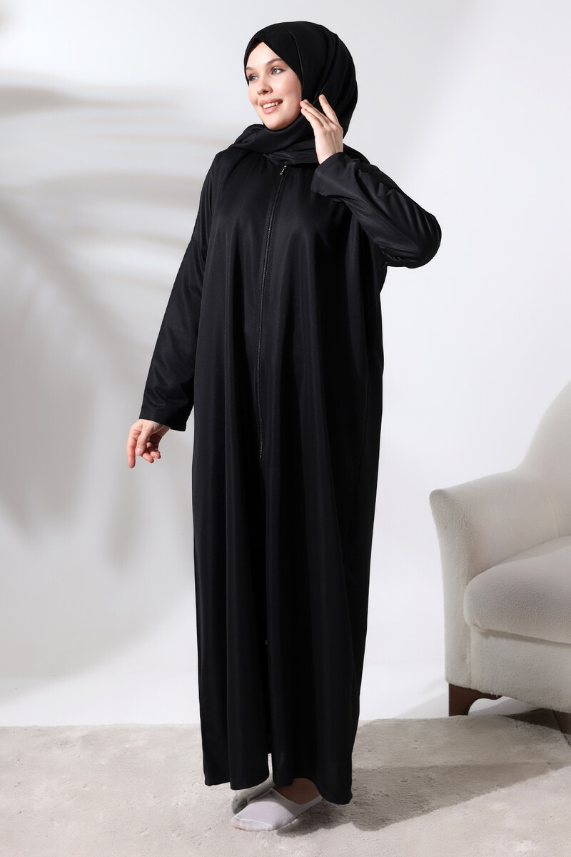 Women's One Piece Zippered Prayer Dress with Headscarf Black - 3