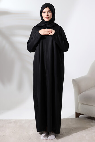 Women's One Piece Zippered Prayer Dress with Headscarf Black - 5