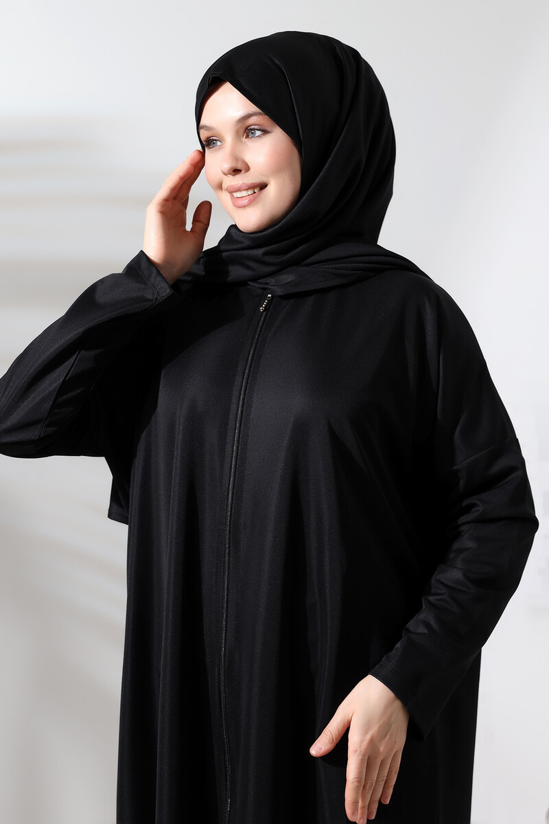 Women's One Piece Zippered Prayer Dress with Headscarf Black - 6