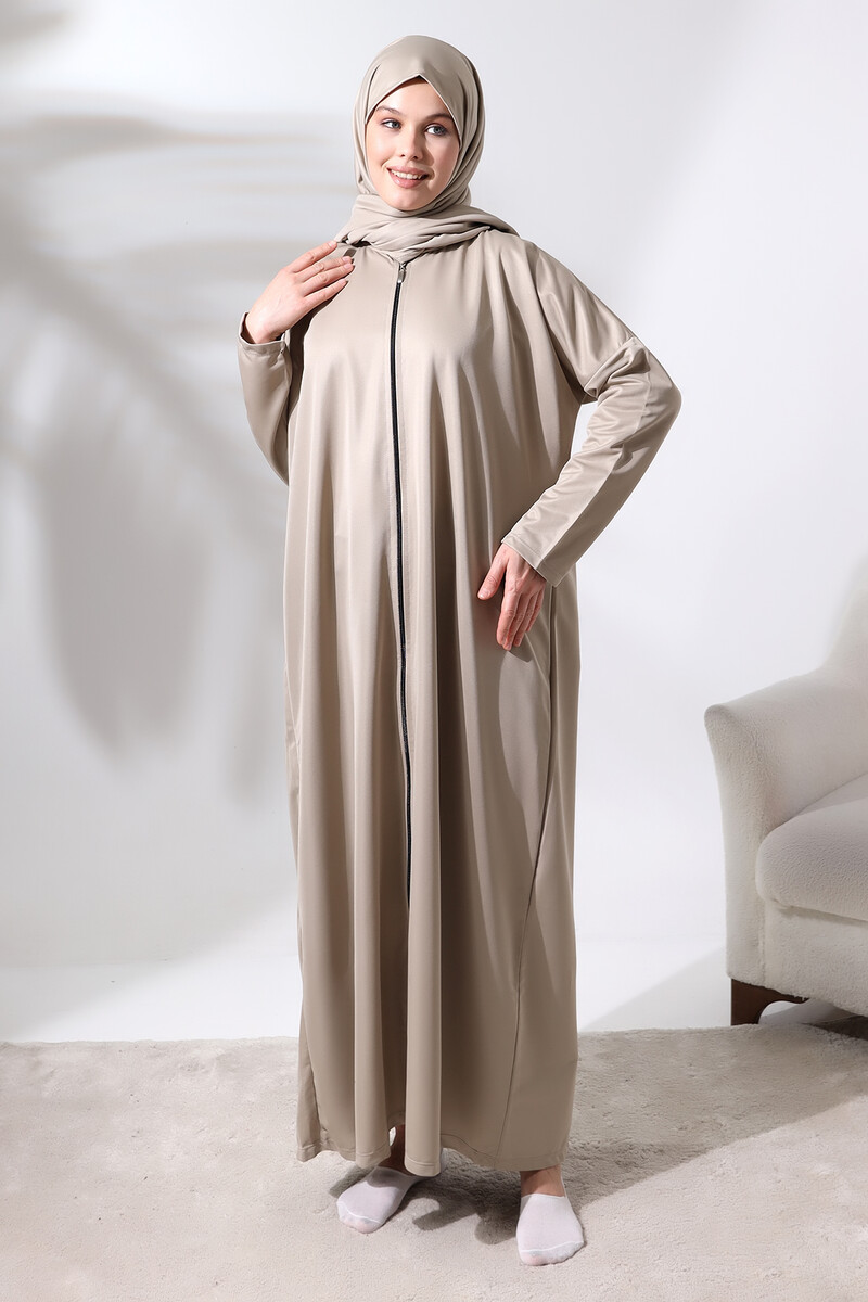 Women's One Piece Zippered Prayer Dress with Headscarf Mink - 3