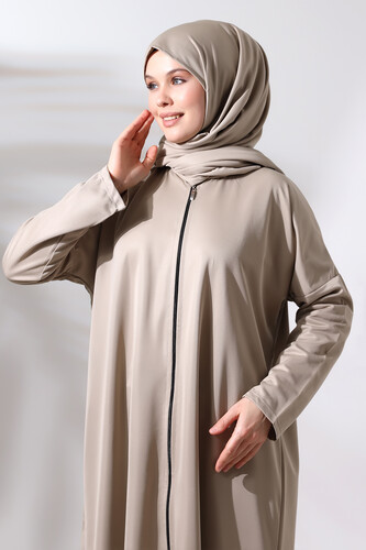 Women's One Piece Zippered Prayer Dress with Headscarf Mink - 5