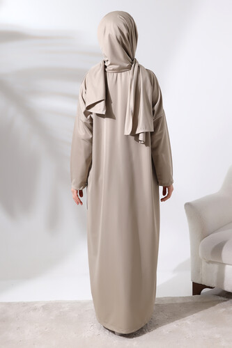 Women's One Piece Zippered Prayer Dress with Headscarf Mink - 7