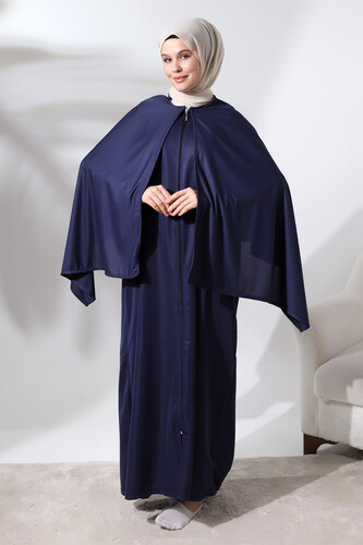 Women's One Piece Zippered Prayer Dress with Headscarf Navy Blue - 5