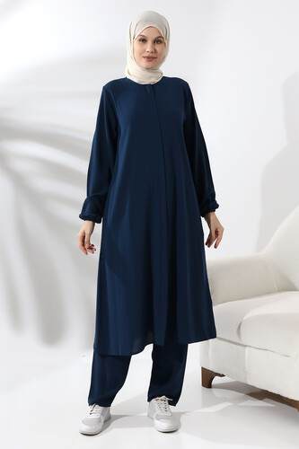 Women's Umrah and Hajj Dress Elite Fabric Navy Blue - 1