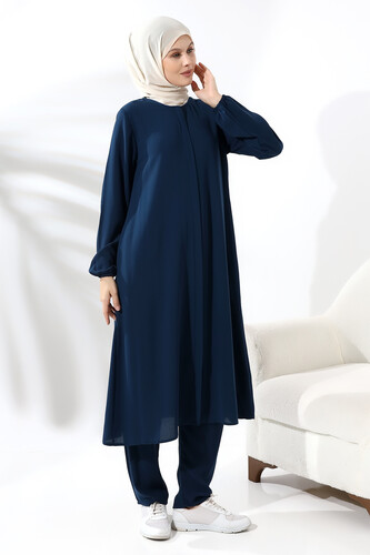 Women's Umrah and Hajj Dress Elite Fabric Navy Blue - 2