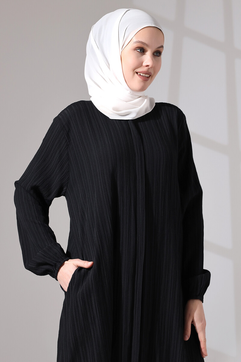 Women's Wrapped Fabric Hidden Zipper Double Set Hajj Umrah Outfit Black - 5