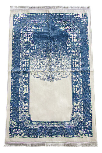 Woven Prayer Rug with Point Pattern - Navy Blue - 1