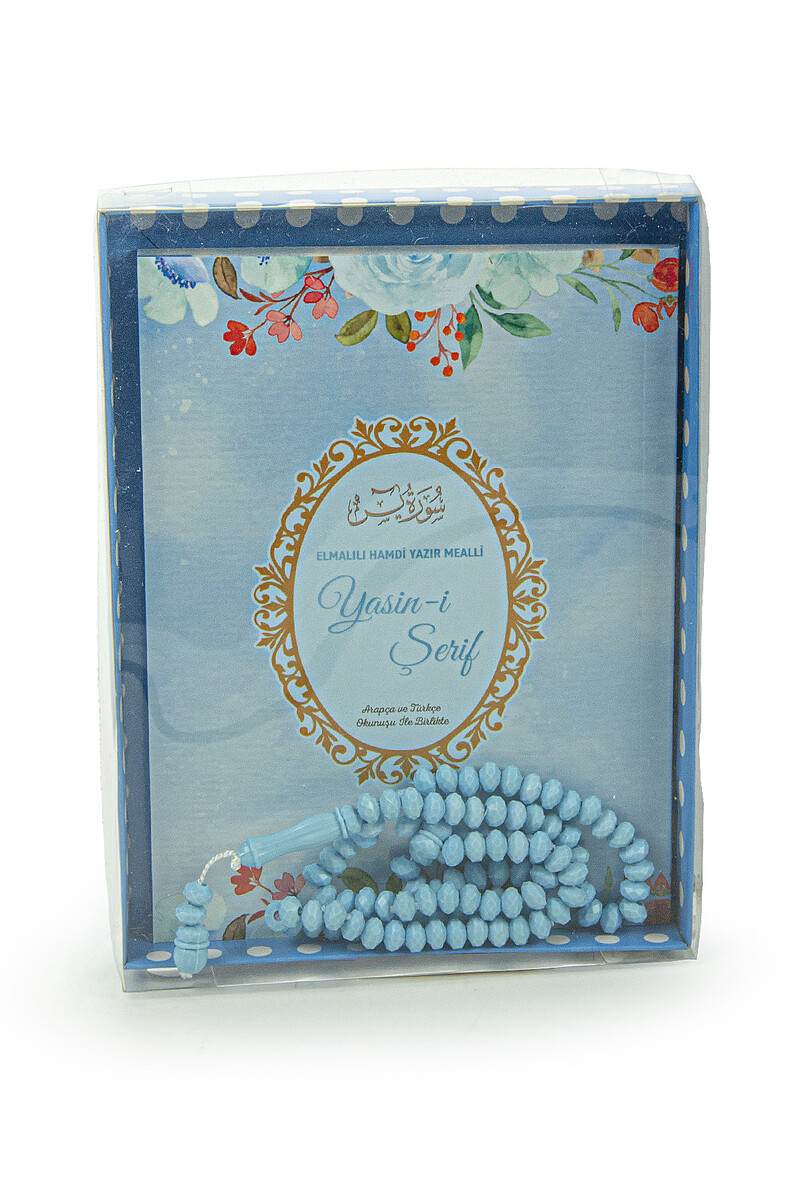 Yasin Rosary Set With Transparent Box Bag Size 80 Pages Mevlut Gift Blue - 1