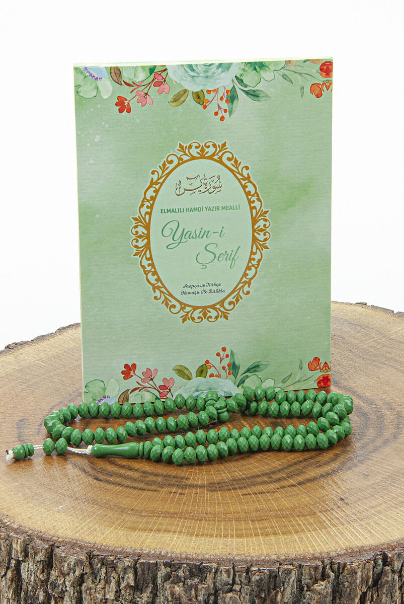 Yasin Rosary Set With Transparent Box Bag Size 80 Pages Mevlut Gift Green - 2