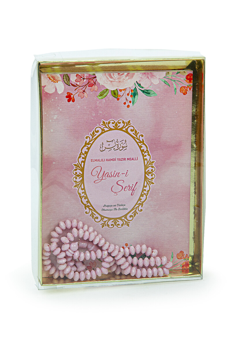 Yasin Rosary Set With Transparent Box Bag Size 80 Pages Mevlut Gift Pink - 1