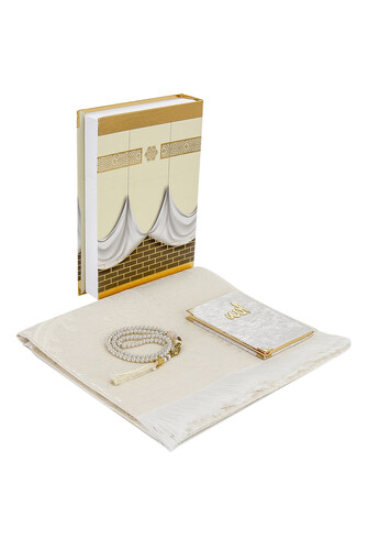 Yasin Set with Kaaba Box and Taffeta Prayer Rug Cream Color - 1