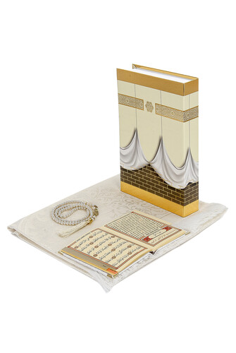 Yasin Set with Kaaba Box and Taffeta Prayer Rug Cream Color - 2