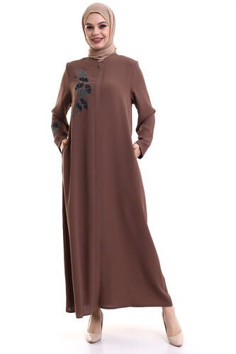 Zerenay Lale Stone Abaya 5319-23 Brown - 2