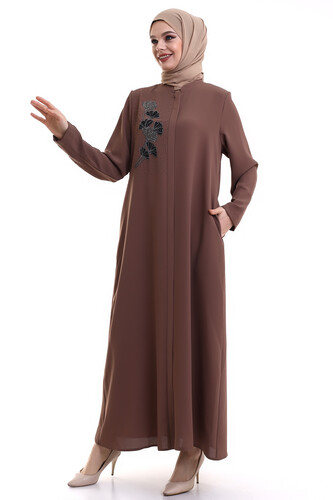 Zerenay Lale Stone Abaya 5319-23 Brown - 3