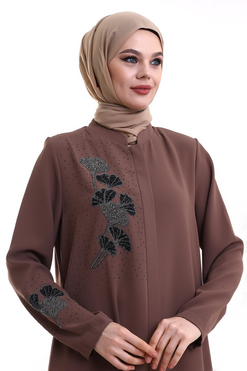 Zerenay Lale Stone Abaya 5319-23 Brown - 4