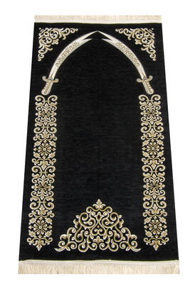 Zülfikar Patterned Ultra Plus Black Chenille Prayer Rug 1 - 1